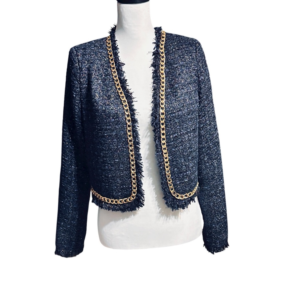 Christian Lacroix Blue and Gold Tweed Jacket Size  Medium
